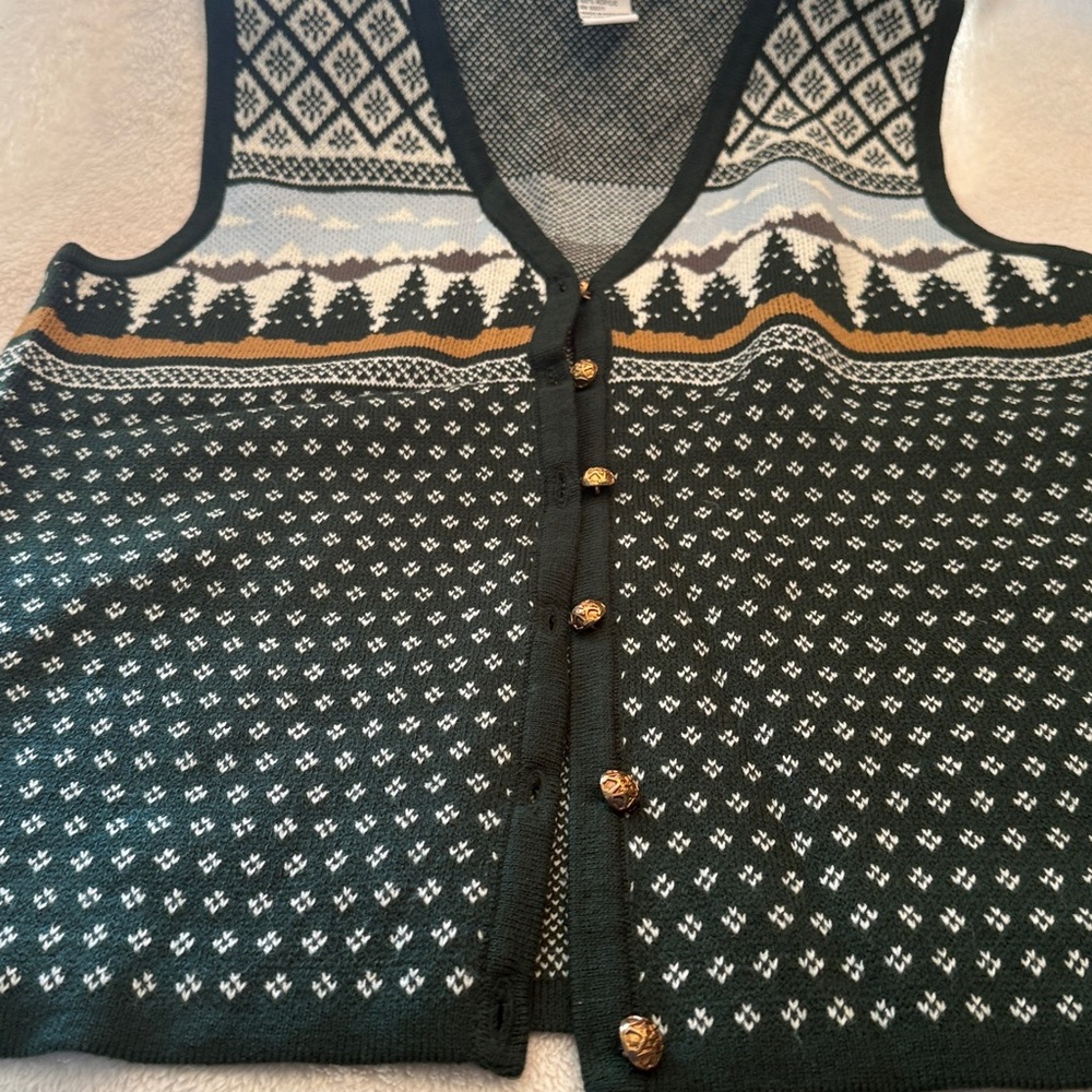 VTG Crystal Kobe VEST Trees Mountains Gold Buttons Retro small - Picture 2 of 5
